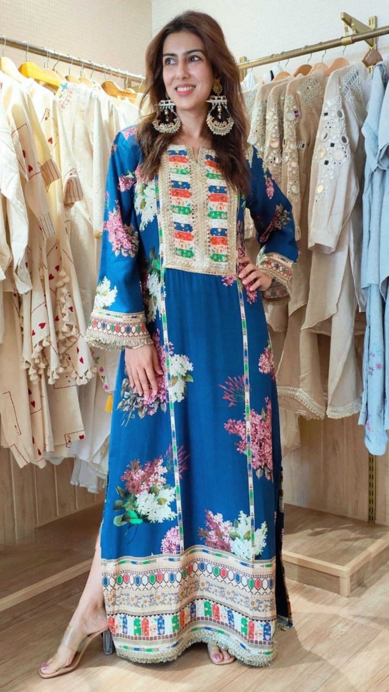 Muslin Long Slit Embroidered Kurti