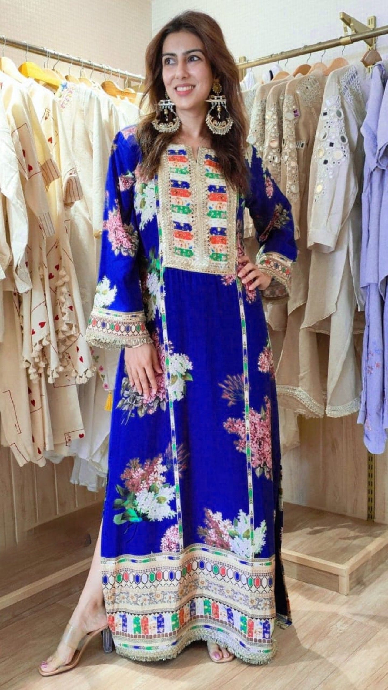 Muslin Long Slit Embroidered Kurti