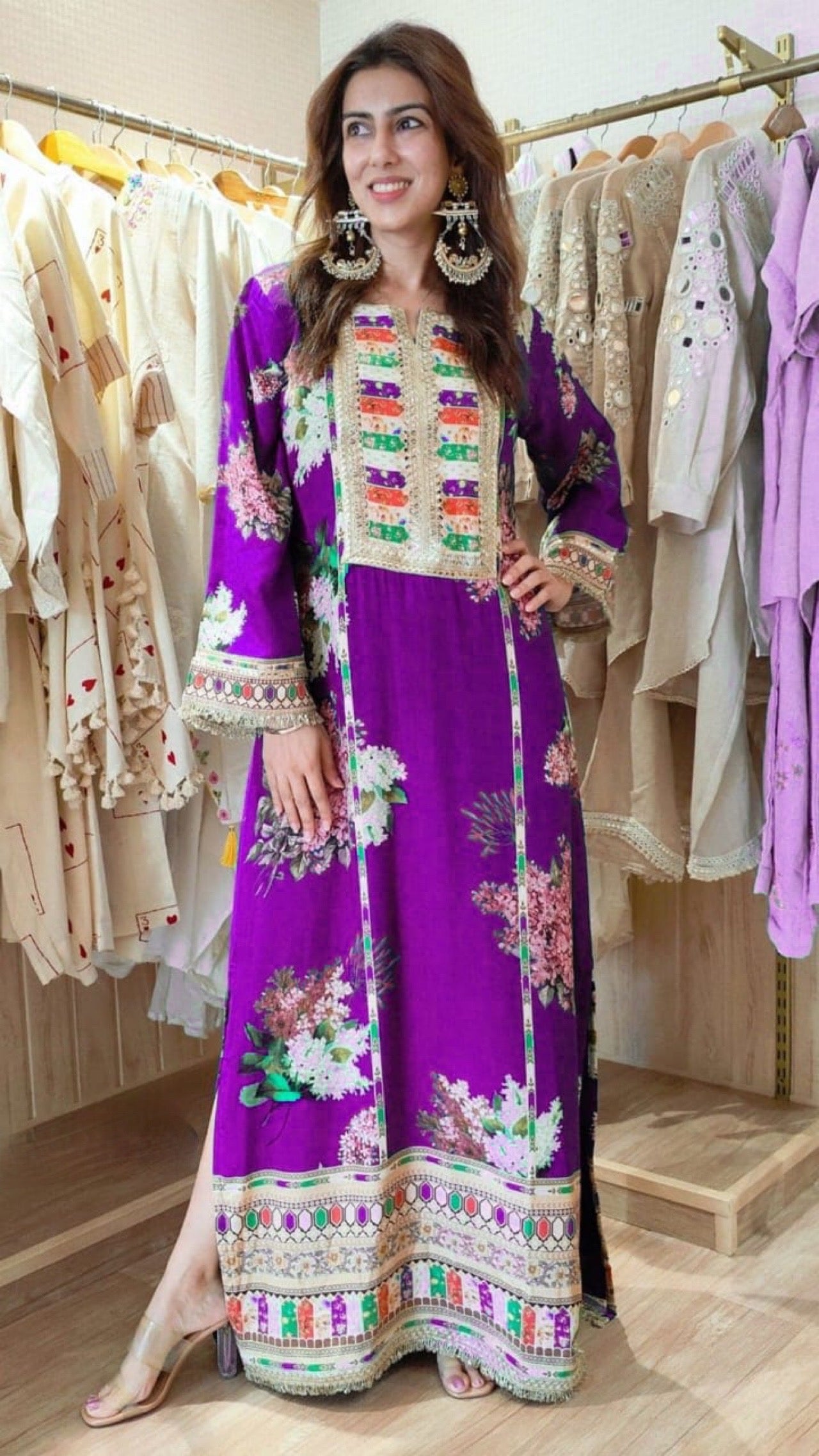 Muslin Long Slit Embroidered Kurti