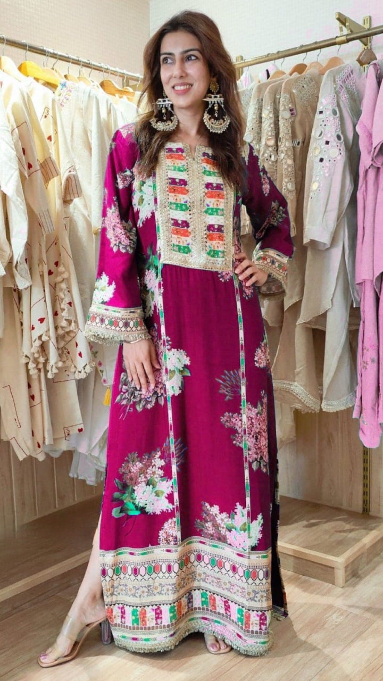 Muslin Long Slit Embroidered Kurti