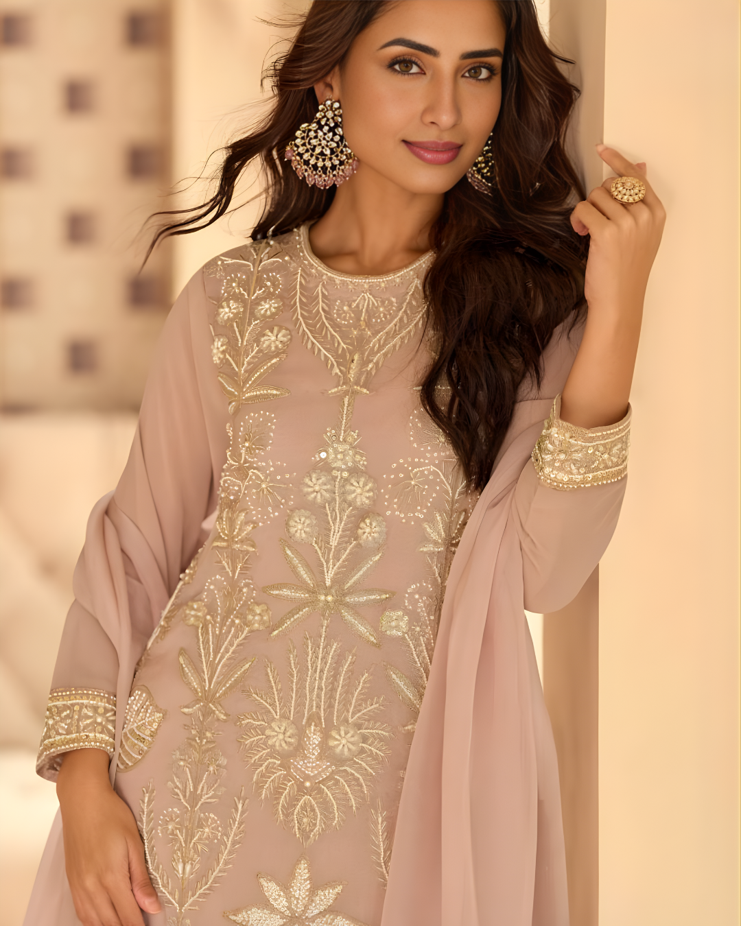 Ethereal Harmony Hand-Embroidered Real Georgette Suit Ensemble