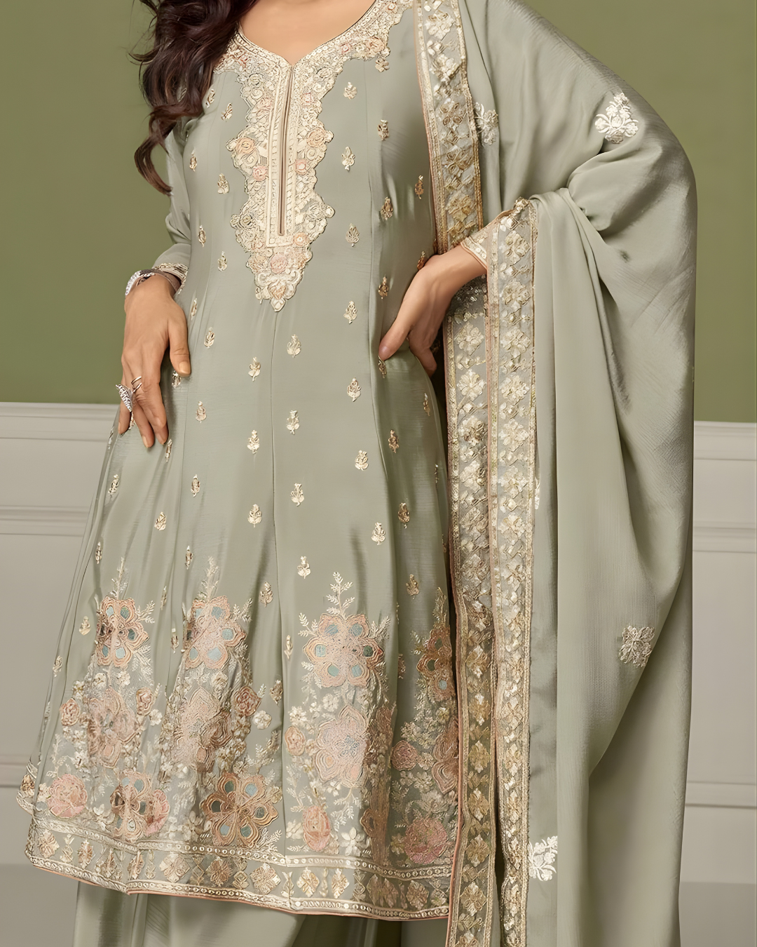 Nectar Hand-Embroidered Chinon Silk Sharara Set